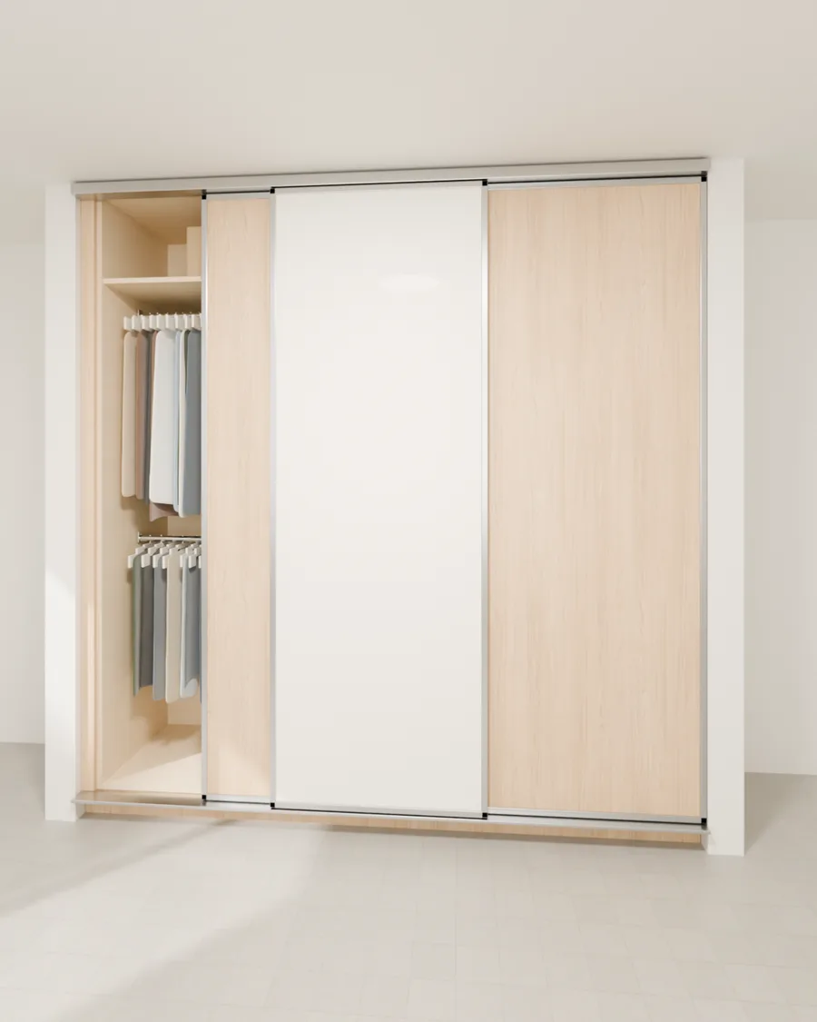 Render de closet con puertas corredizas para la casa Ónix